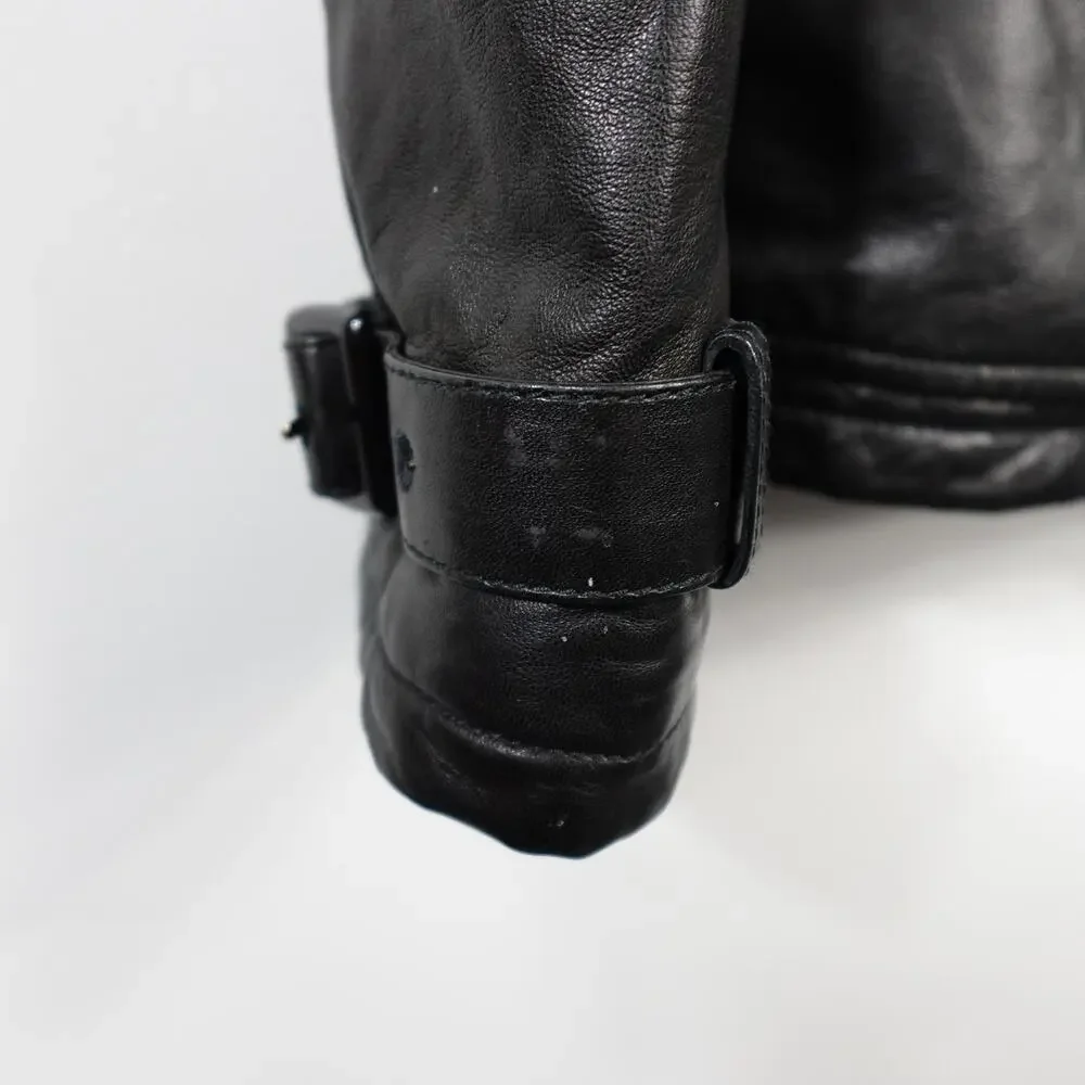 Longhi Black Leather Collared Cargo Utility Moto Biker Jacket Men's 46 Small